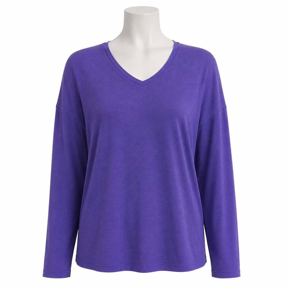 CAbi Women’s Medium Purple V-Neck Long Sleeve Top Rayon Stretch Style 5921